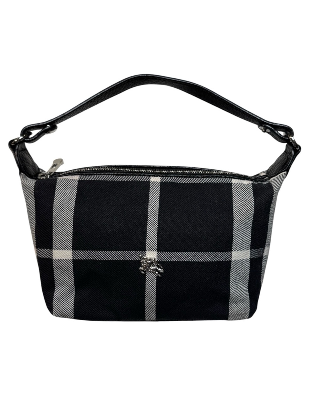 Y2K Burberry Mini Shoulder Wristlet Bag Navy Blue White Nova Check Black Leather